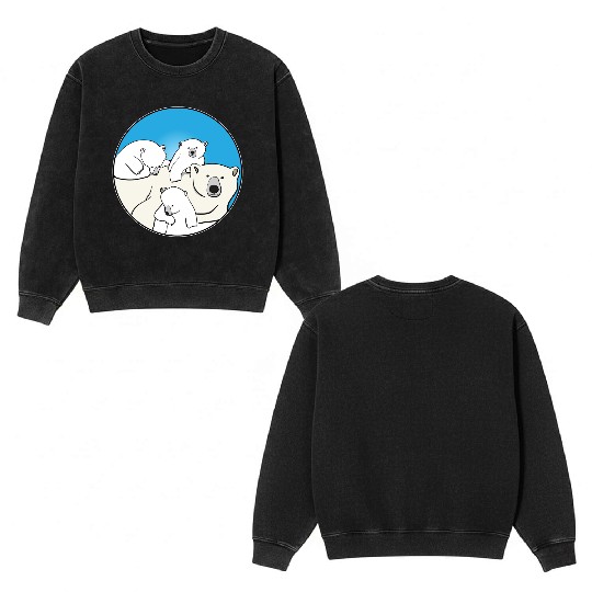 The polar bear family Double Sided Mineral Wash Sweatshirts