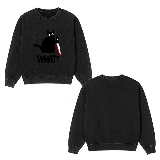 Cat What Murderous Black Cat With Knife Halloween Double Sided Mineral Wash Sweatshirts