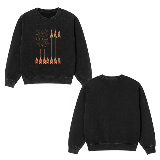 Native American Day with tents & arrows as US flag Double Sided Mineral Wash Sweatshirts