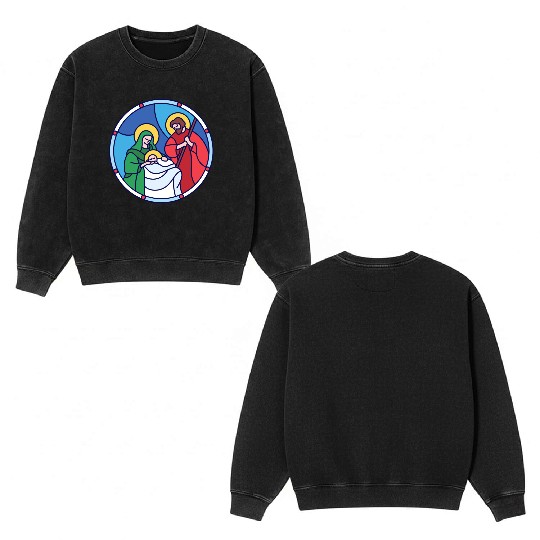 Josef Maria Jesus Jesus birth Bethlehem Christmas Double Sided Mineral Wash Sweatshirts