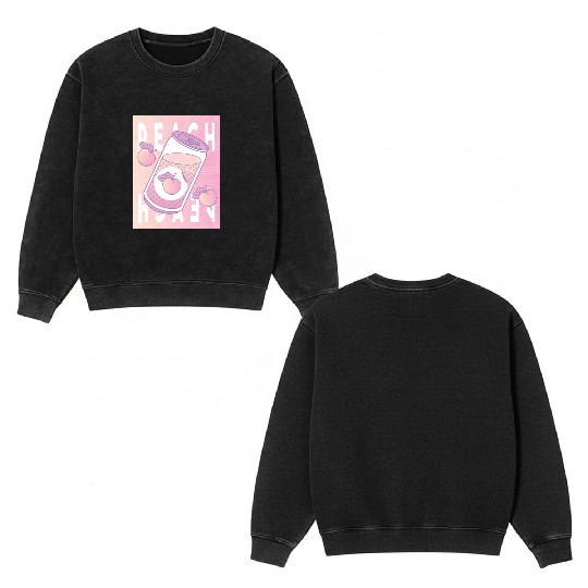 Peach Drink Aesthetic Vaporwave Japan Double Sided Mineral Wash Sweatshirts