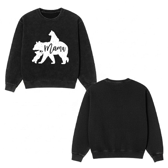 Mama Bear 2 Baby Bear Cubs Playing Riding on Back Double Sided Mineral Wash Sweatshirts