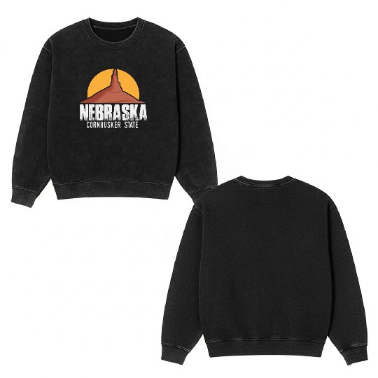 Nebraska State | USA America States Chimney Rock Double Sided Mineral Wash Sweatshirts