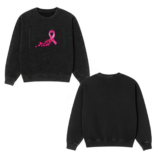 Pink Ribbon Breast Cancer Awareness Love Double Sided Mineral Wash Sweatshirts