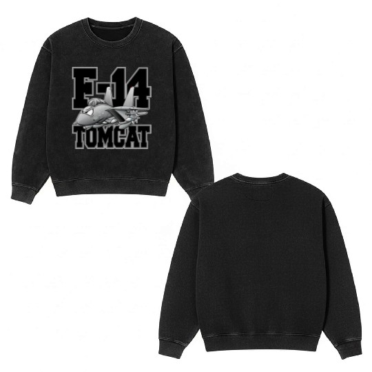 F-14 Tomcat Military Fighter Jet Aircraft Cartoon Double Sided Mineral Wash Sweatshirts