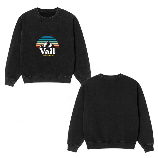 Vail Colorado Usa Ski Resort 1980S Retro Gift Double Sided Mineral Wash Sweatshirts