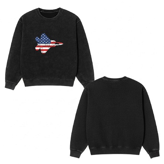 F-22 Raptor Fighter Jet Airplane American Flag F22 Double Sided Mineral Wash Sweatshirts