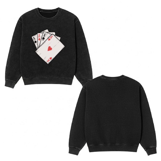 Traditional Tattoo Four Aces Playing Card Game Double Sided Mineral Wash Sweatshirts