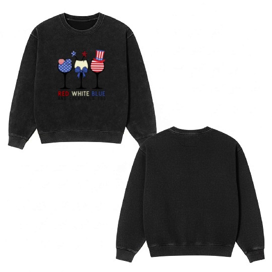 Red White Blue and Cocktails Double Sided Mineral Wash Sweatshirts