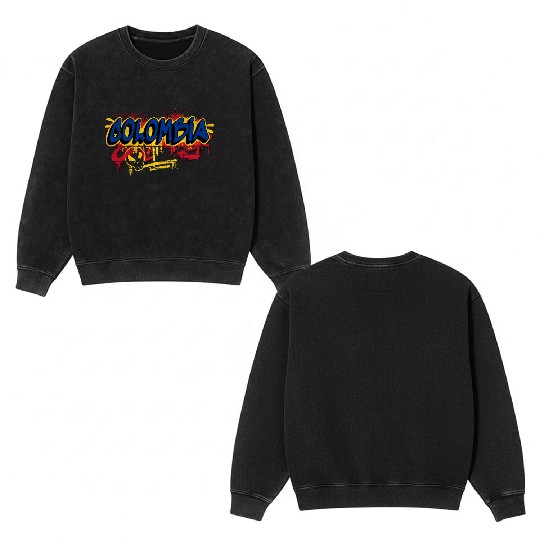 Colombia Graffiti Flags Design Double Sided Mineral Wash Sweatshirts