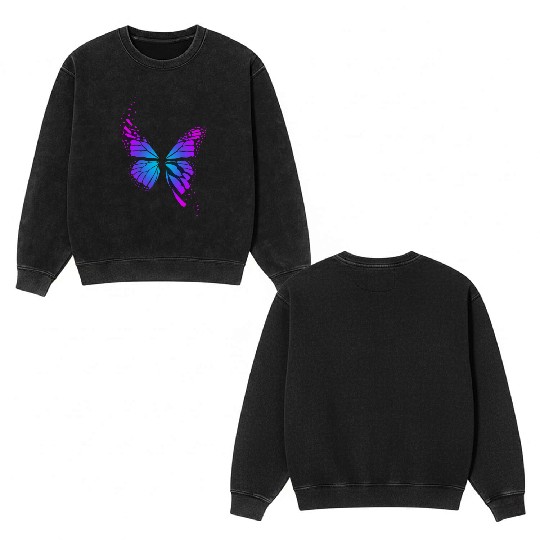 Bright neon butterfly Double Sided Mineral Wash Sweatshirts