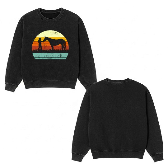 Cowboy Cowgirl Horse Wild Western Retro Double Sided Mineral Wash Sweatshirts