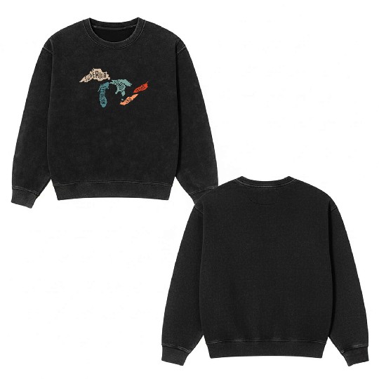 Great lakes USA, Michigan Lake Erie Lake Double Sided Mineral Wash Sweatshirts