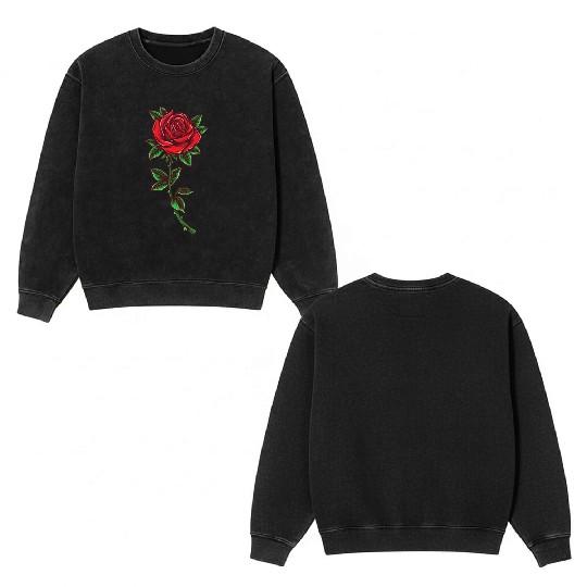 Red rose, Rose stem Double Sided Mineral Wash Sweatshirts