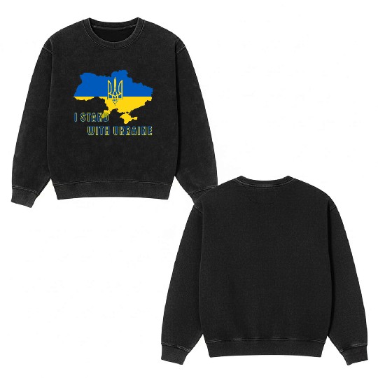 I Stand With Ukraine Double Sided Mineral Wash Sweatshirts