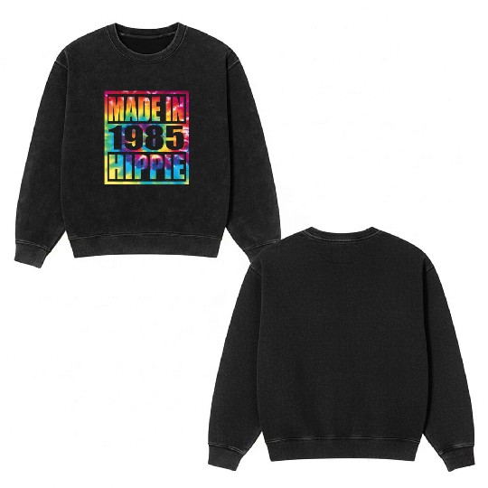 Hippie Birthday 1985 Double Sided Mineral Wash Sweatshirts