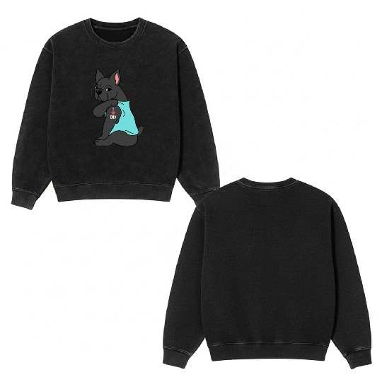 I Love Dad French Bulldog Double Sided Mineral Wash Sweatshirts