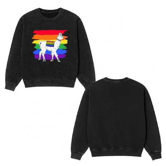 LGBTQ Llama Alpaca Women Gay Lesbian Llama Double Sided Mineral Wash Sweatshirts