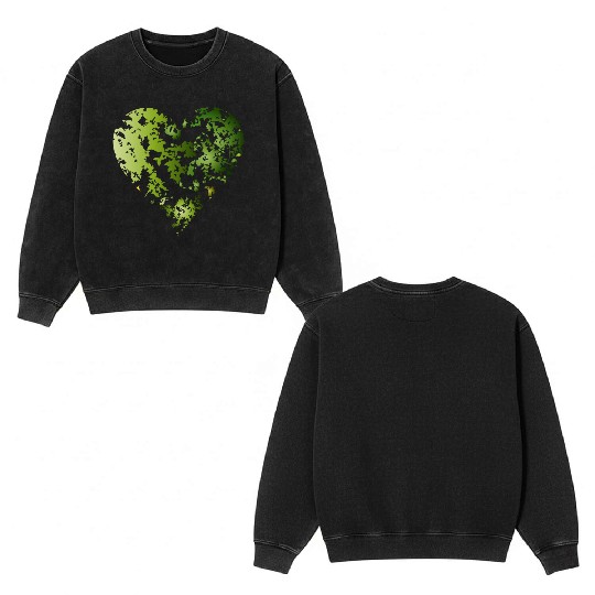 Green canopy of a forest in the shape of a heart Double Sided Mineral Wash Sweatshirts