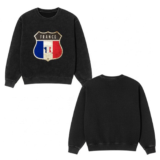 France coat of arms flags design Double Sided Mineral Wash Sweatshirts