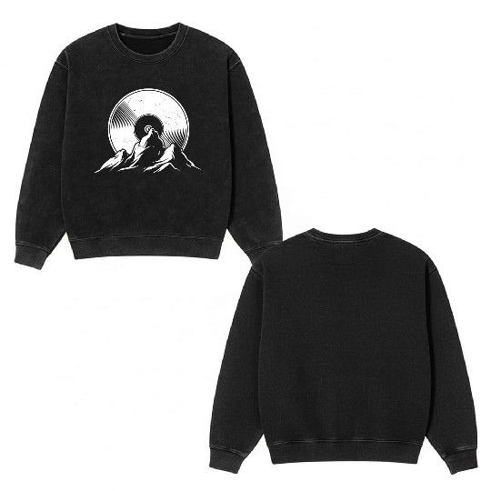 Vinyl Record Mountains Music Vintage Double Sided Mineral Wash Sweatshirts