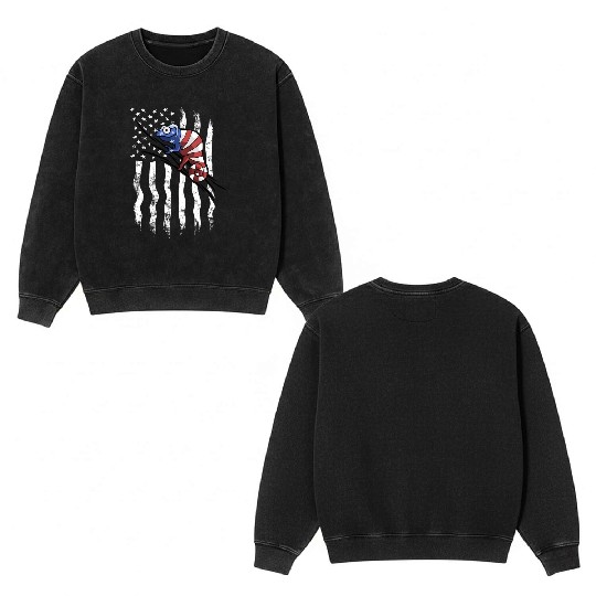 US Flag Patriotic American Chameleon in Stars Double Sided Mineral Wash Sweatshirts