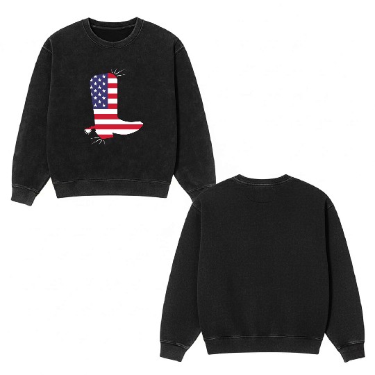 American Flag Cowboy Boot Stars And Stripes Double Sided Mineral Wash Sweatshirts