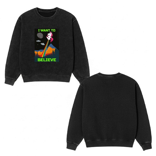 Unicorn "I Want To Believe" UAP Outfit Alien Ufo Double Sided Mineral Wash Sweatshirts