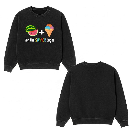 summer cool watermelon, ice cream vacation holiday Double Sided Mineral Wash Sweatshirts