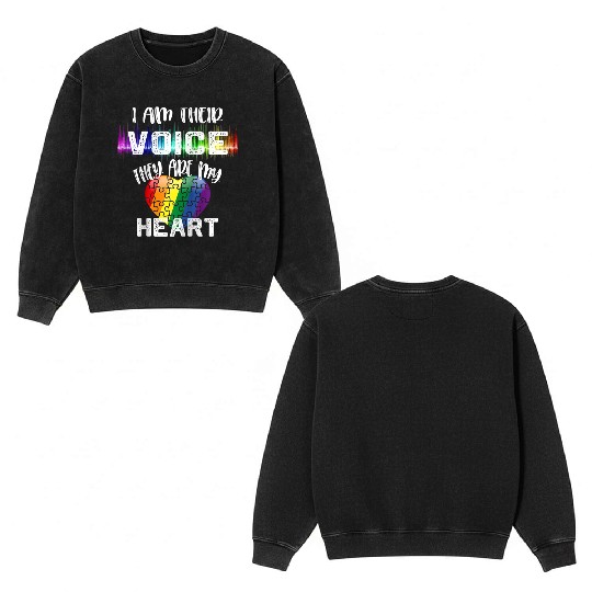 Autism Teacher I Am Their Voice They Are My Heart Double Sided Mineral Wash Sweatshirts
