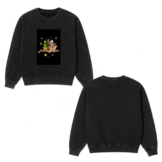 Alien Bigfoot Unicorn Riding Jackalope Double Sided Mineral Wash Sweatshirts