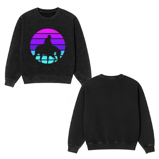 Synthwave Cowboy Horse Wrangler Gift Double Sided Mineral Wash Sweatshirts