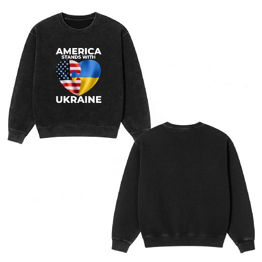 America stands with Ukraine Double Sided Mineral Wash Sweatshirts
