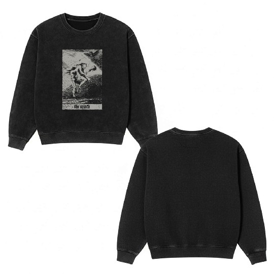 Vintage Occult The Witch Tarot Card Satanic Double Sided Mineral Wash Sweatshirts