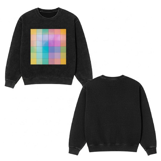 Rainbow Shimmer Multi Squares Pattern Double Sided Mineral Wash Sweatshirts
