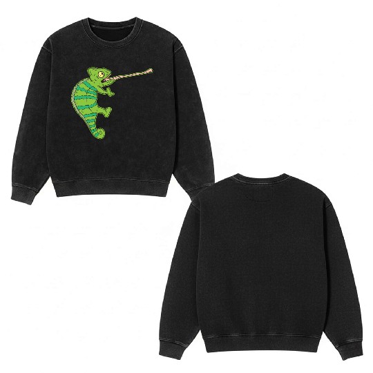Wildlife Climbing Chameleon Animal Welfare Gift Double Sided Mineral Wash Sweatshirts