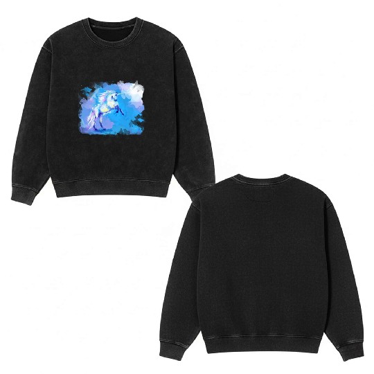 Unicorn Dream fantasy animal painting Double Sided Mineral Wash Sweatshirts
