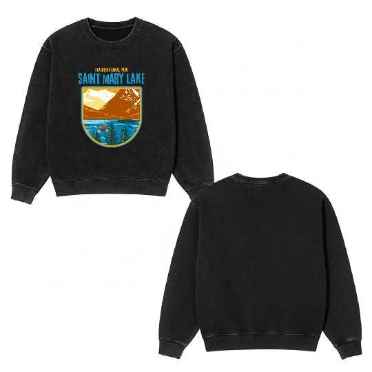 Saint Mary Lake Glacier National Park Double Sided Mineral Wash Sweatshirts