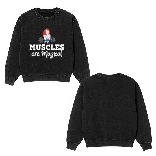 Unicorn Muscle Workout Fitness Training Sport Gym Double Sided Mineral Wash Sweatshirts