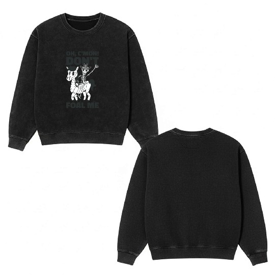 Halloween Cowboy Skeleton Foal Horse Riding Double Sided Mineral Wash Sweatshirts
