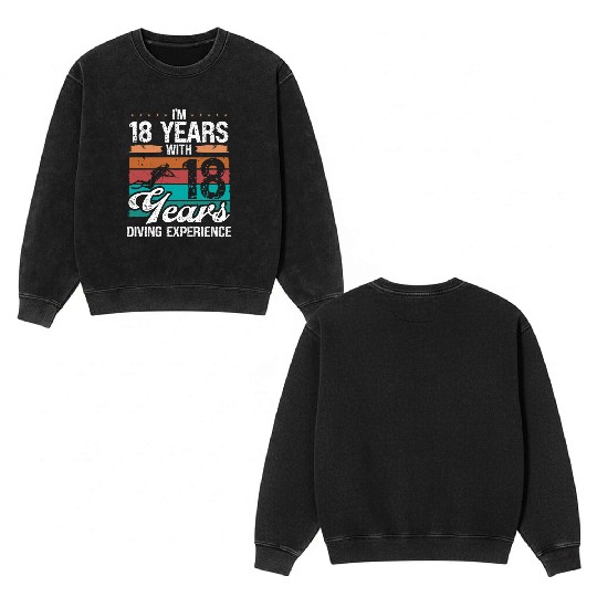 36 Birthday Idea Scuba Diving 36 Year Old Diver Double Sided Mineral Wash Sweatshirts