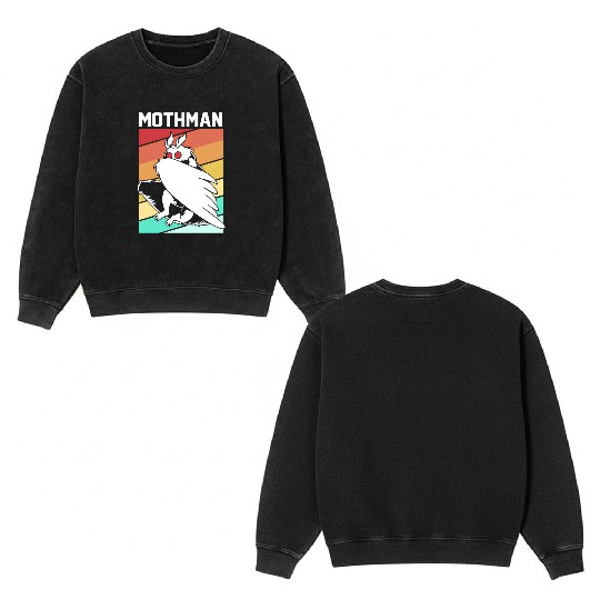 Retro Mothman Cryptid 80s Vintage Mothman Double Sided Mineral Wash Sweatshirts
