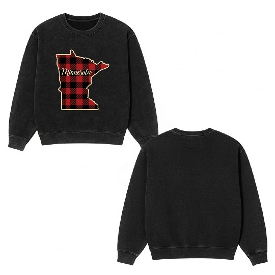 Minnesota Buffalo Plaid Silhouette Home State Double Sided Mineral Wash Sweatshirts