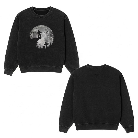 Halloween Werewolf Witchs Full Moon trick or treat Double Sided Mineral Wash Sweatshirts