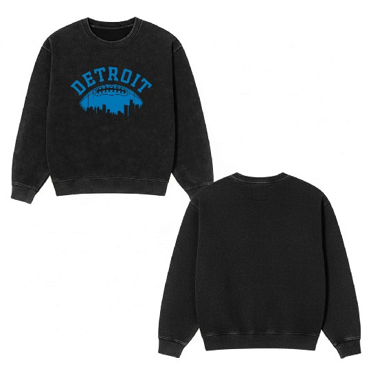 Detroit Football Vintage Michigan Skyline Retro Li Double Sided Mineral Wash Sweatshirts