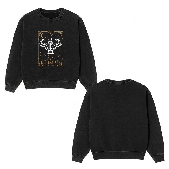 Gym Tarot Card Occult Club Gothic Muscle Trainer Double Sided Mineral Wash Sweatshirts
