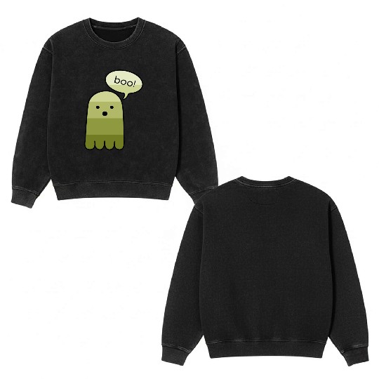 Olive Green Boo Ghost Halloween Double Sided Mineral Wash Sweatshirts
