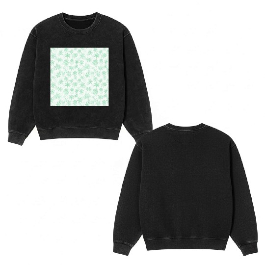 Elegant Snowflakes Pattern White Green Double Sided Mineral Wash Sweatshirts