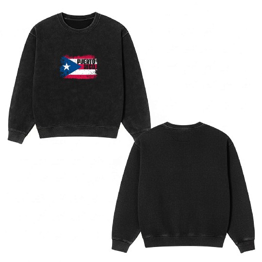Puerto Rico Flag Double Sided Mineral Wash Sweatshirts