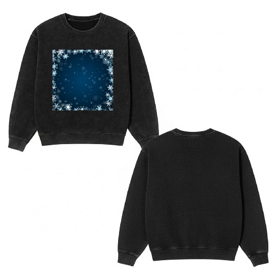 Navy Blue White Snowflakes Pattern Double Sided Mineral Wash Sweatshirts
